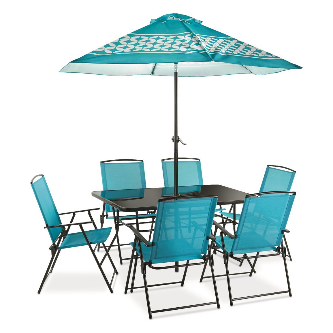 8-piece Patio Set with Large Chairs, Aqua