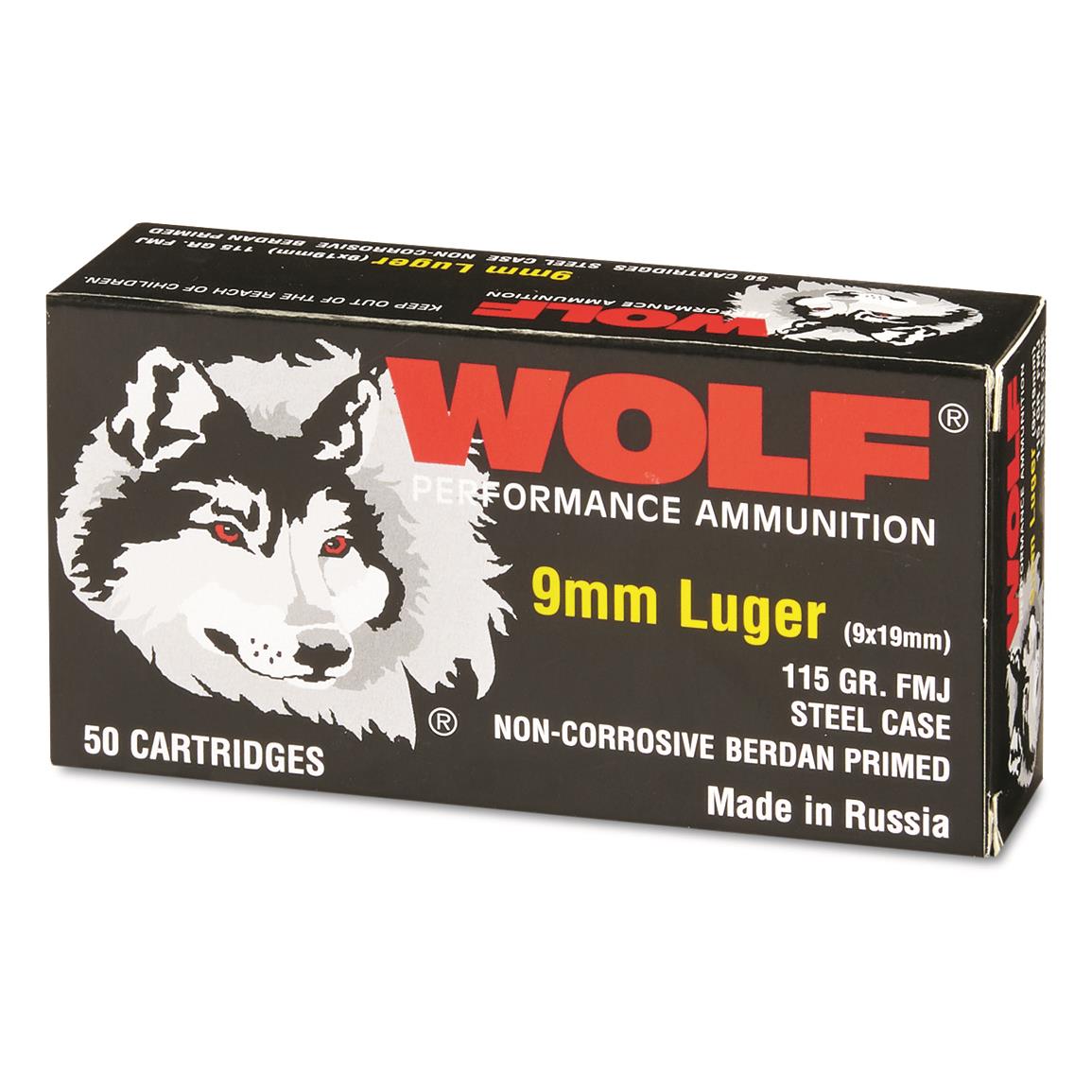 Wolf, 9mm, FMJ, 115 Grain, 50 Rounds