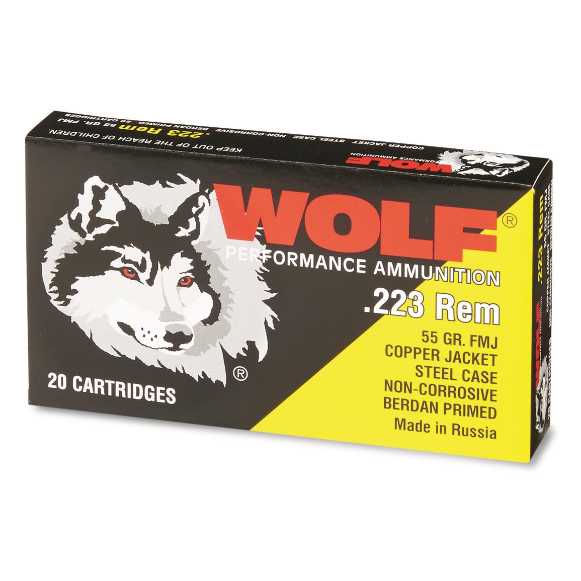 Wolf Performance, .223 Remington, FMJ, 55 Grain, Ammo, 1,000 Rounds
