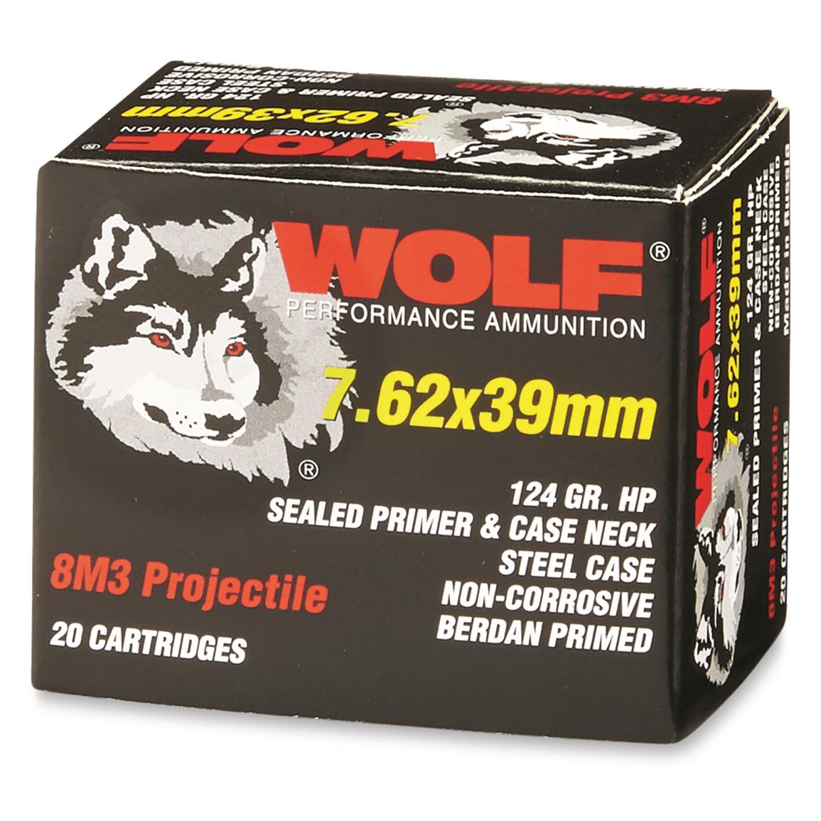 Wolf, 7.62x39mm, 8M3 Hollow Point, 124 Grain, 20 Rounds