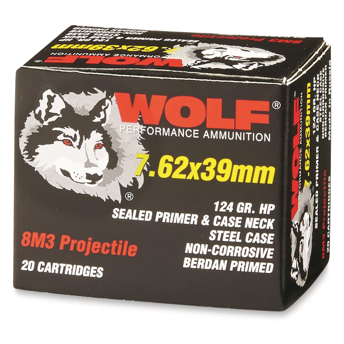 Wolf, 7.62x39mm, 8M3 Hollow Point, 124 Grain, 500 Rounds