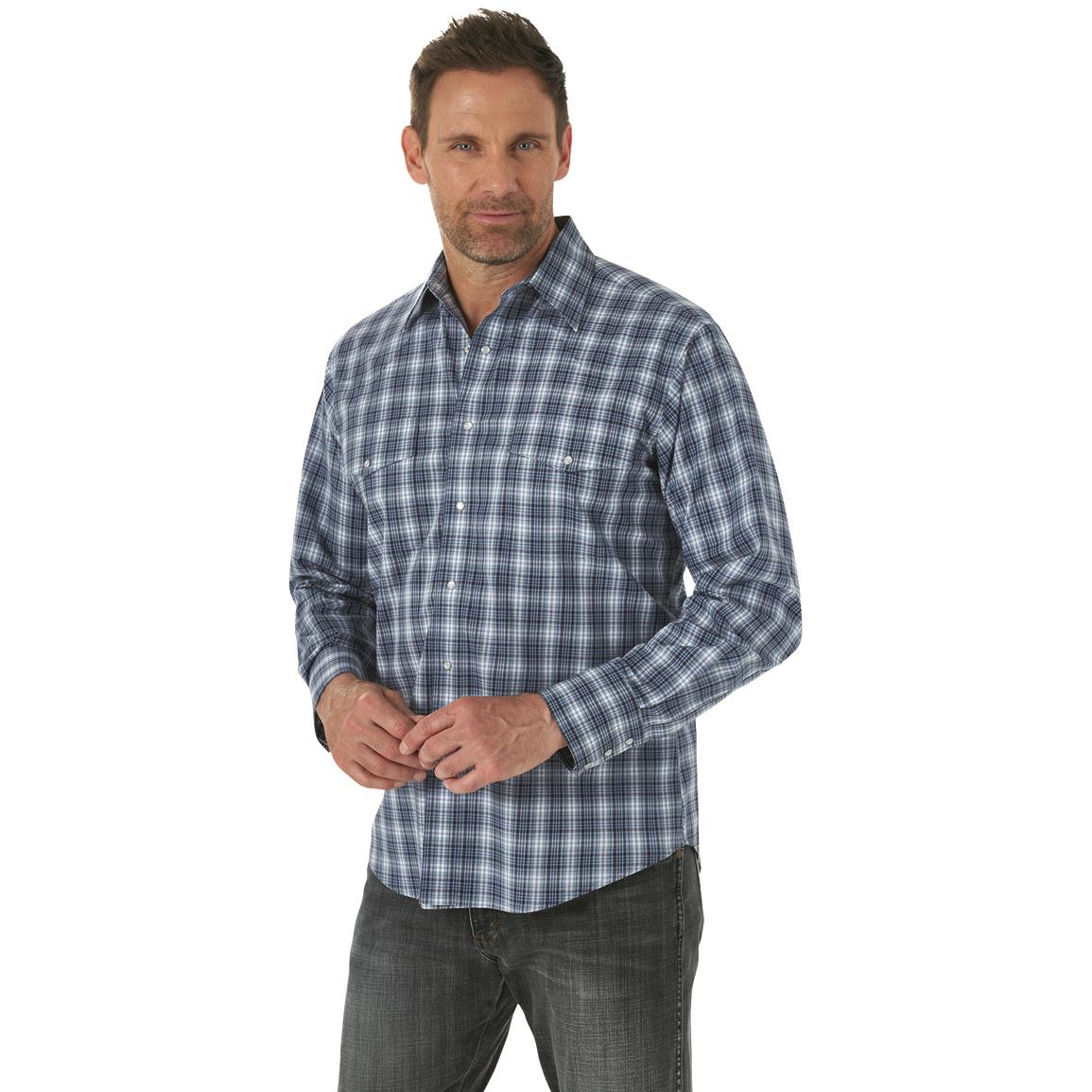 Wrangler Men's Wrinkle Resist Long Sleeve Western Shirt, Blue