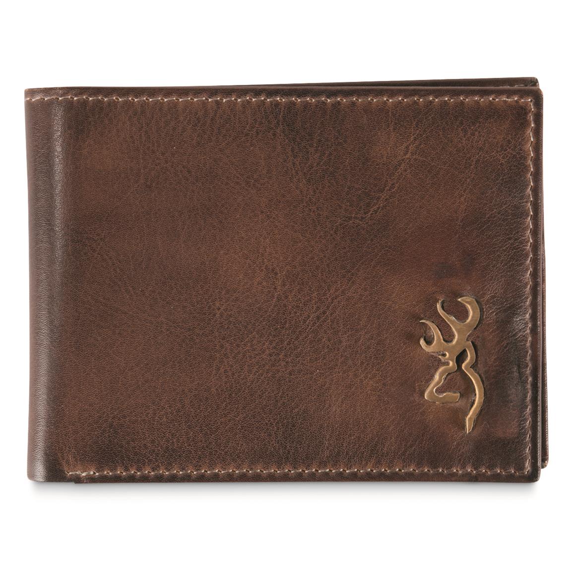 Browning Brass Buck Bi-fold Wallet, Dark Brown