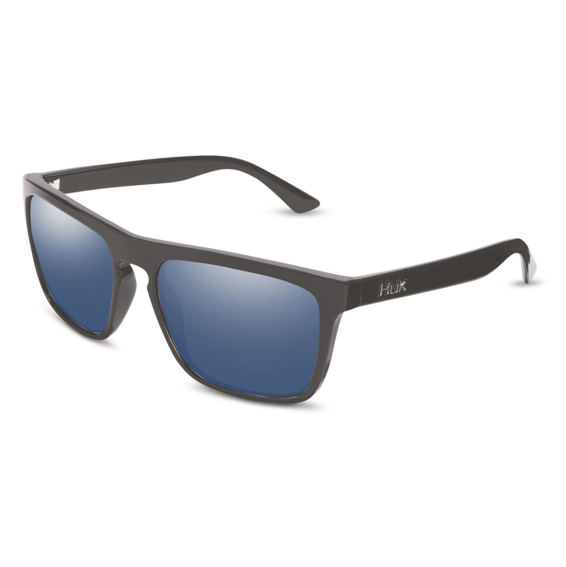 Huk Men's Siwash Polarized Sunglasses, Matte Black/smoke/blue Mirror