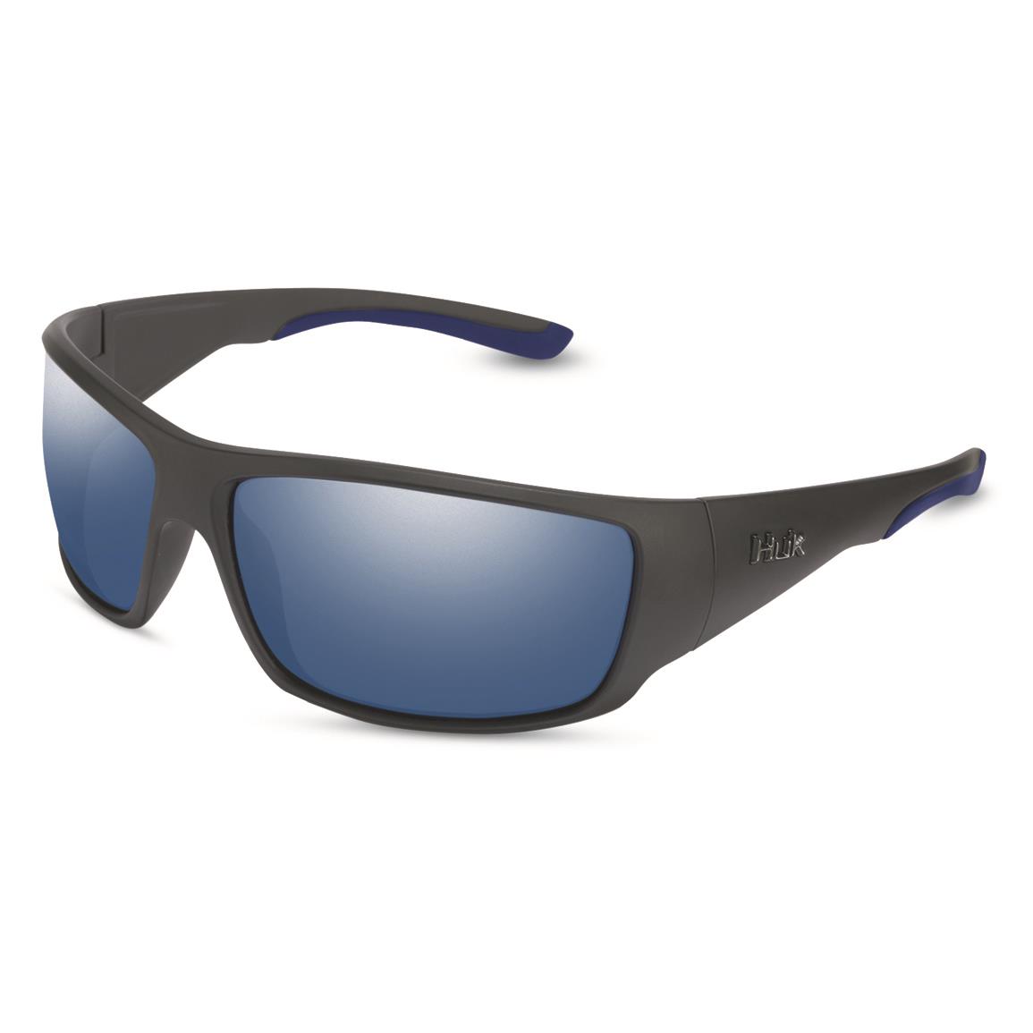Huk Men's Spearpoint Polarized Sunglasses, Matte Black/smoke/blue Mirror