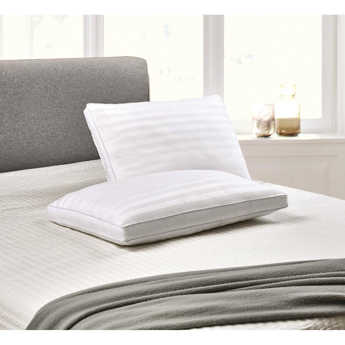 Blue Ridge Damask Strip Down Alternative Pillow, 4 Pack, White