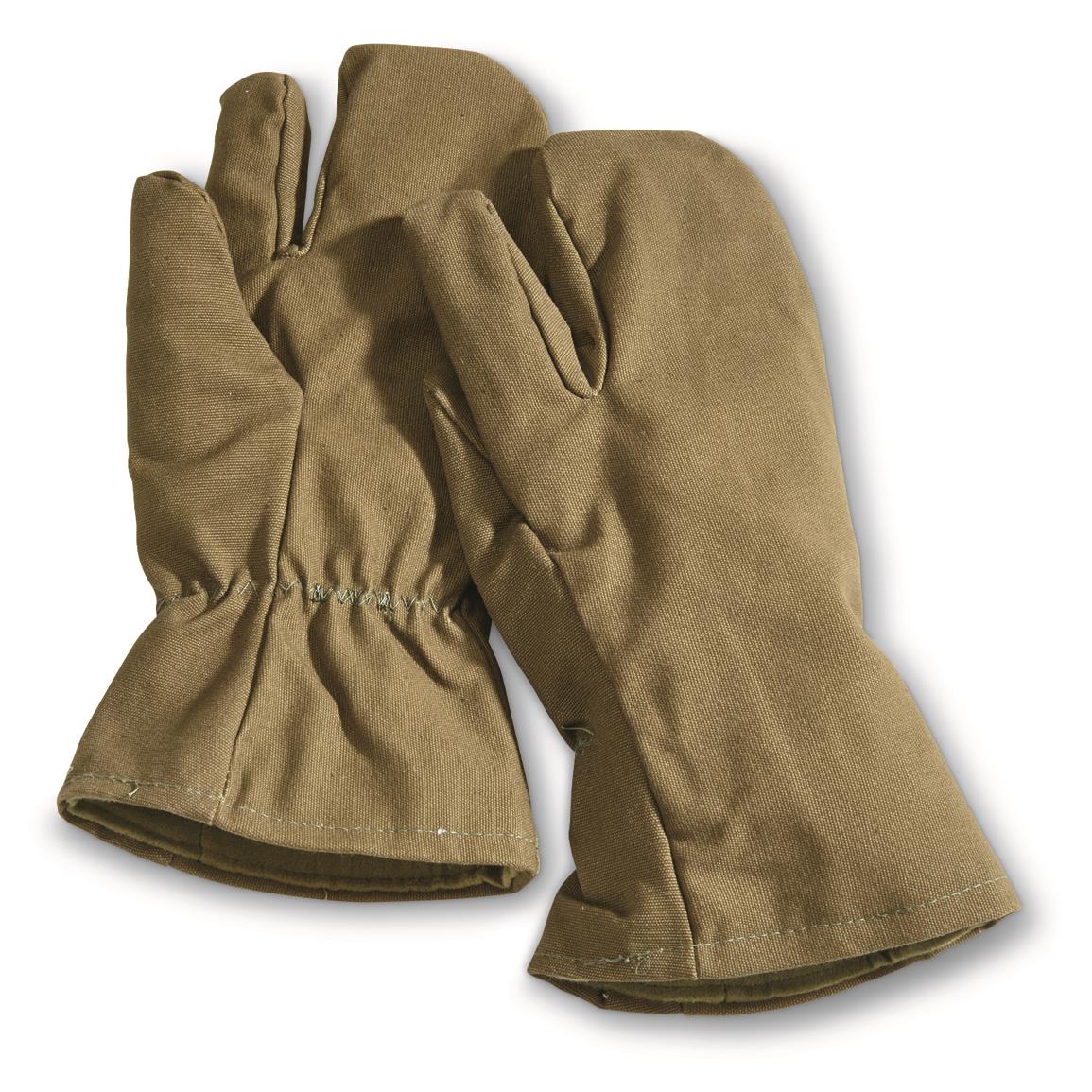 Austrian Military Surplus Shooters Mittens, Used, Olive Drab