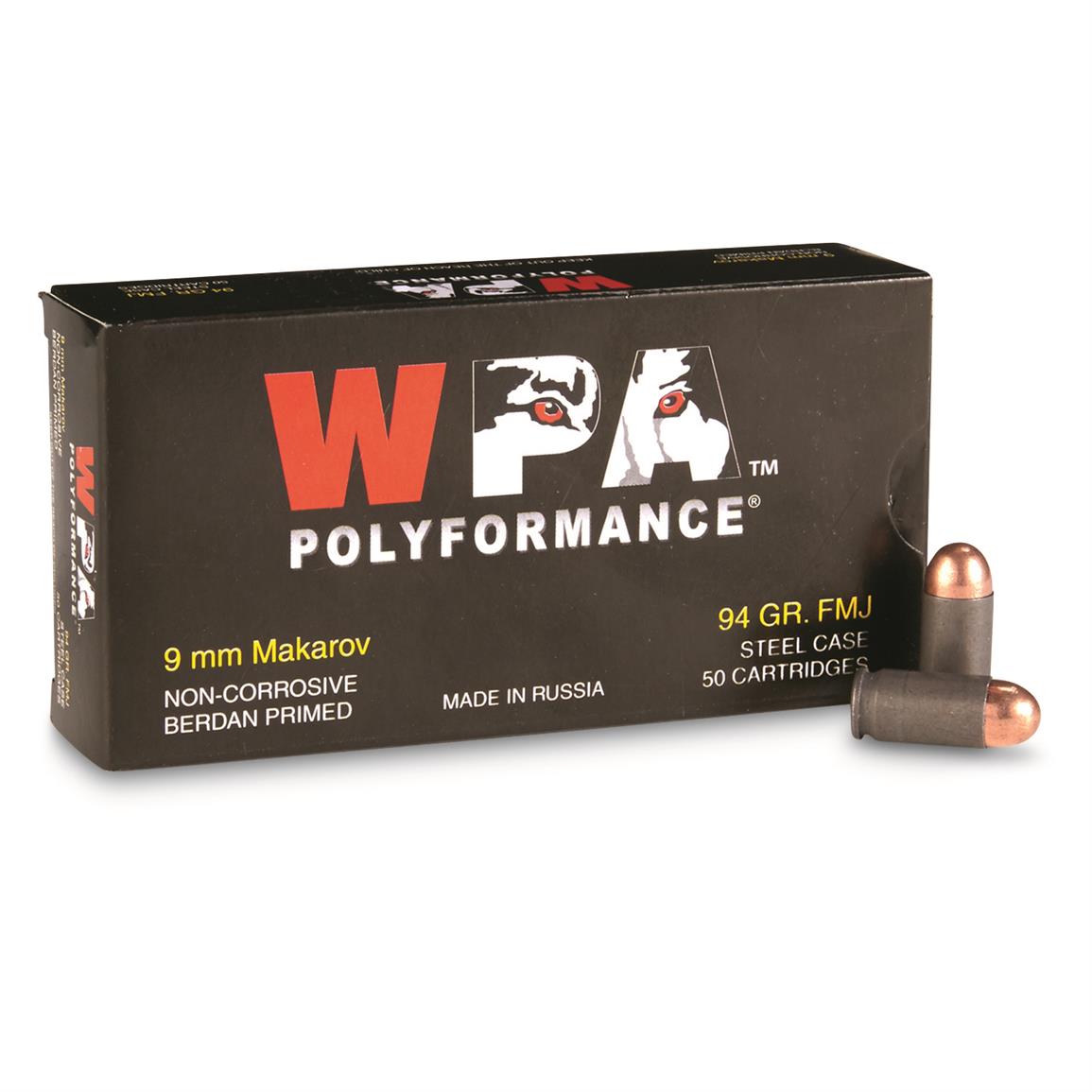 Wolf WPA Polyformance, 9x18mm Makarov, FMJ, 94 Grain, 50 Rounds