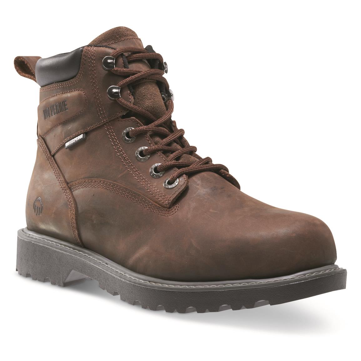 Wolverine Men's Floorhand Waterproof 6" Steel Toe Work Boots, Dark Brown