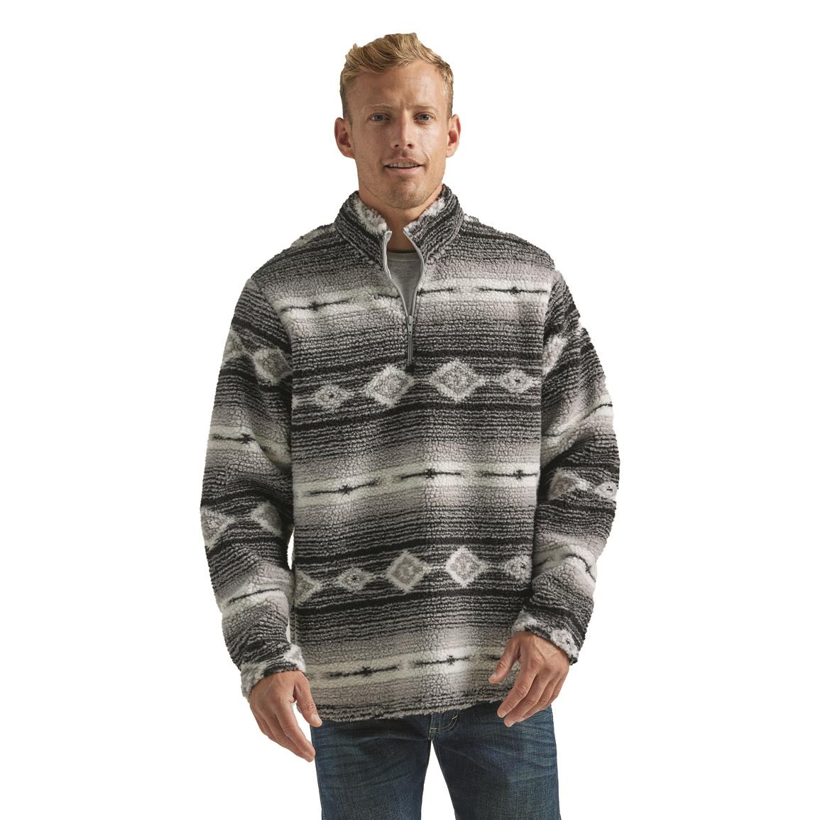 Wrangler Men's Quarter-zip Sherpa Pullover Jacket, Midevil Blue