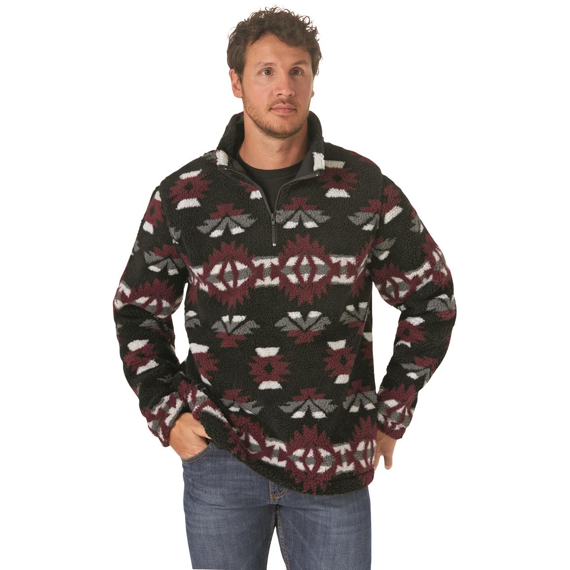 Wrangler Men's Quarter-zip Sherpa Pullover Jacket, Black