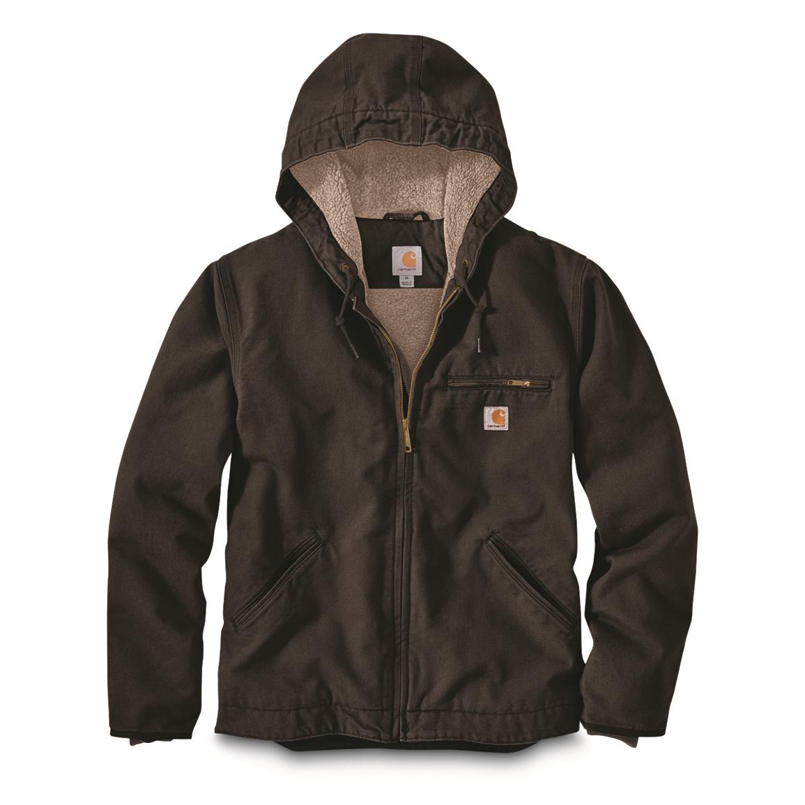 Carhartt Men's Washed Duck Sherpa-lined Jacket, Dark Brown