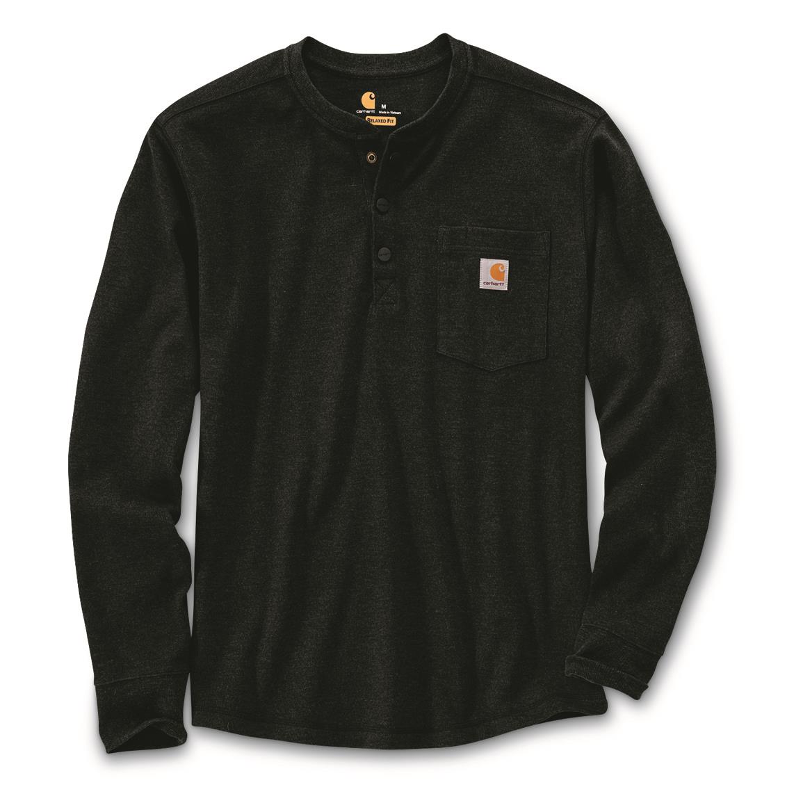 Carhartt Men's Thermal Pocket Henley Shirt, Black