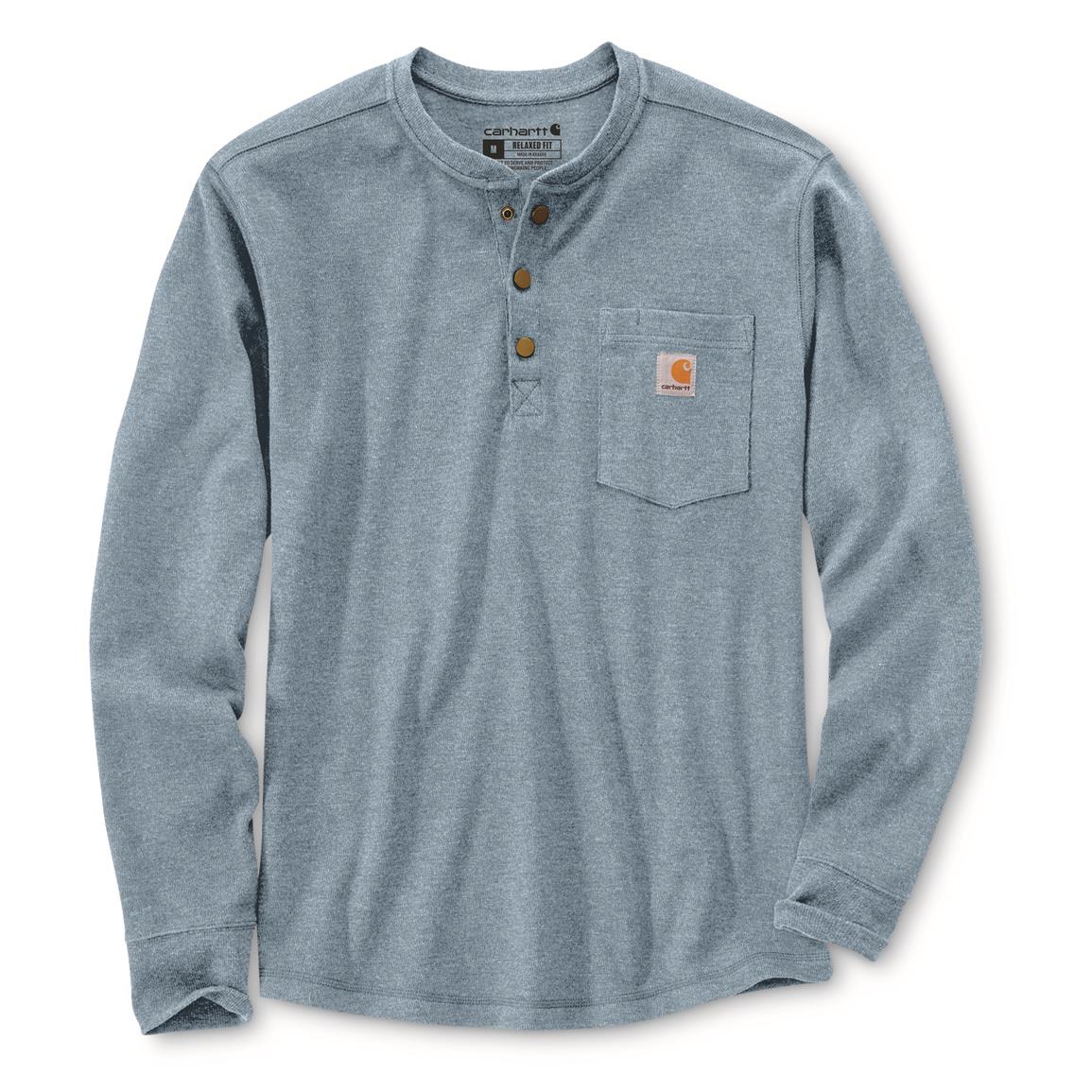 Carhartt Men's Thermal Pocket Henley Shirt, Alpine Blue Heather
