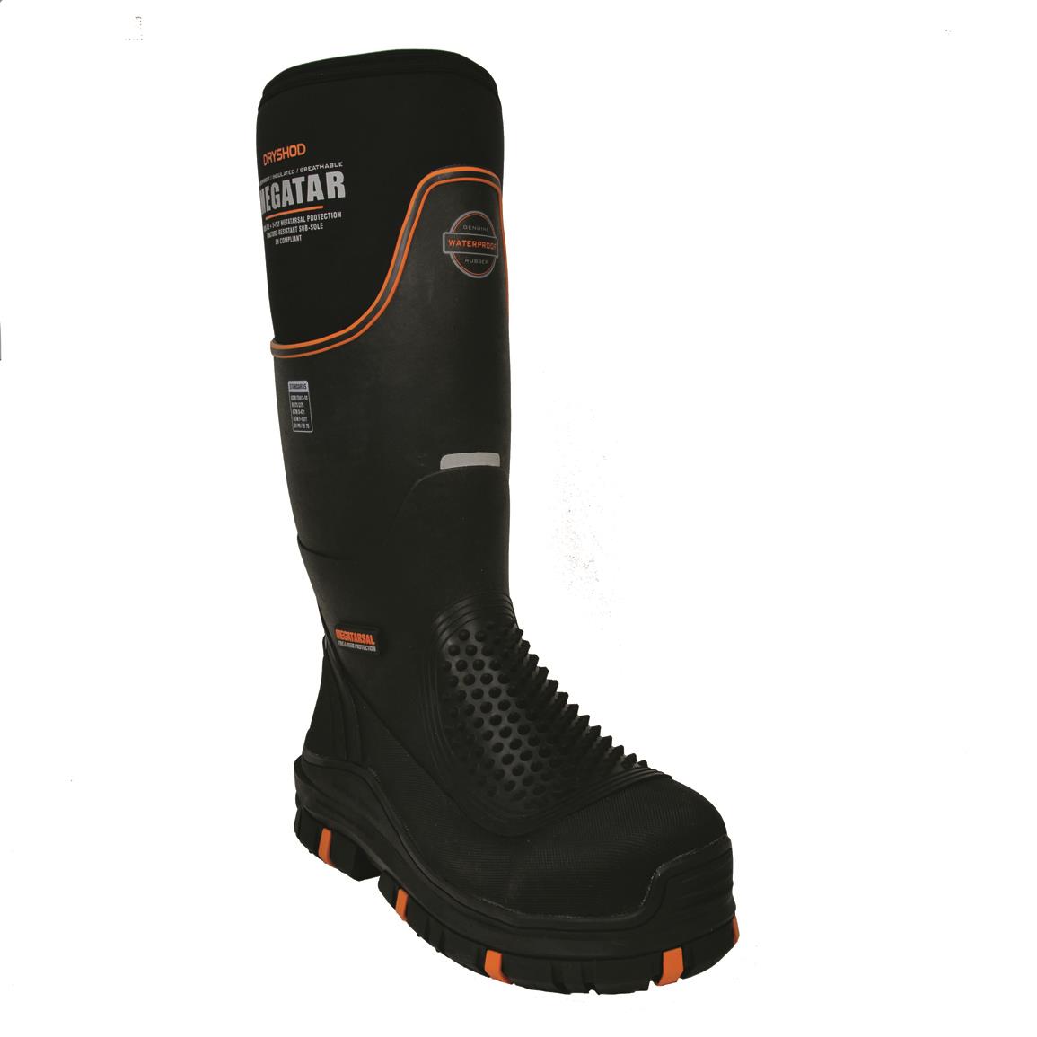 DryShod Men's Megatar Steel-Toe Rubber Work Boots, -20°F, Black/orange