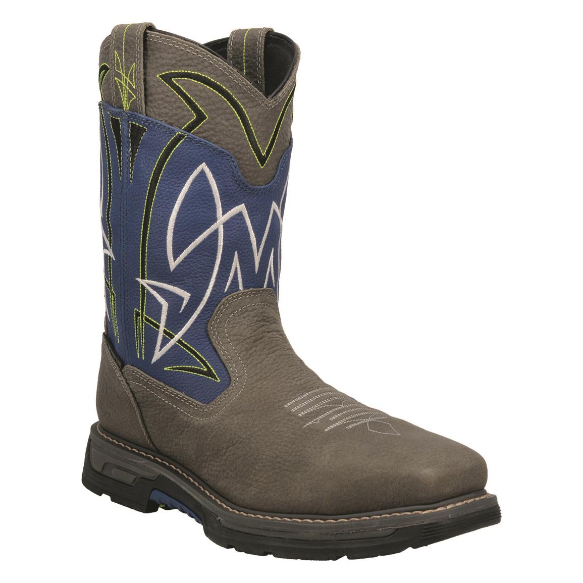 Dan Post Men's Storm Surge Waterproof Composite Toe Western Work Boots, Gray/Blue