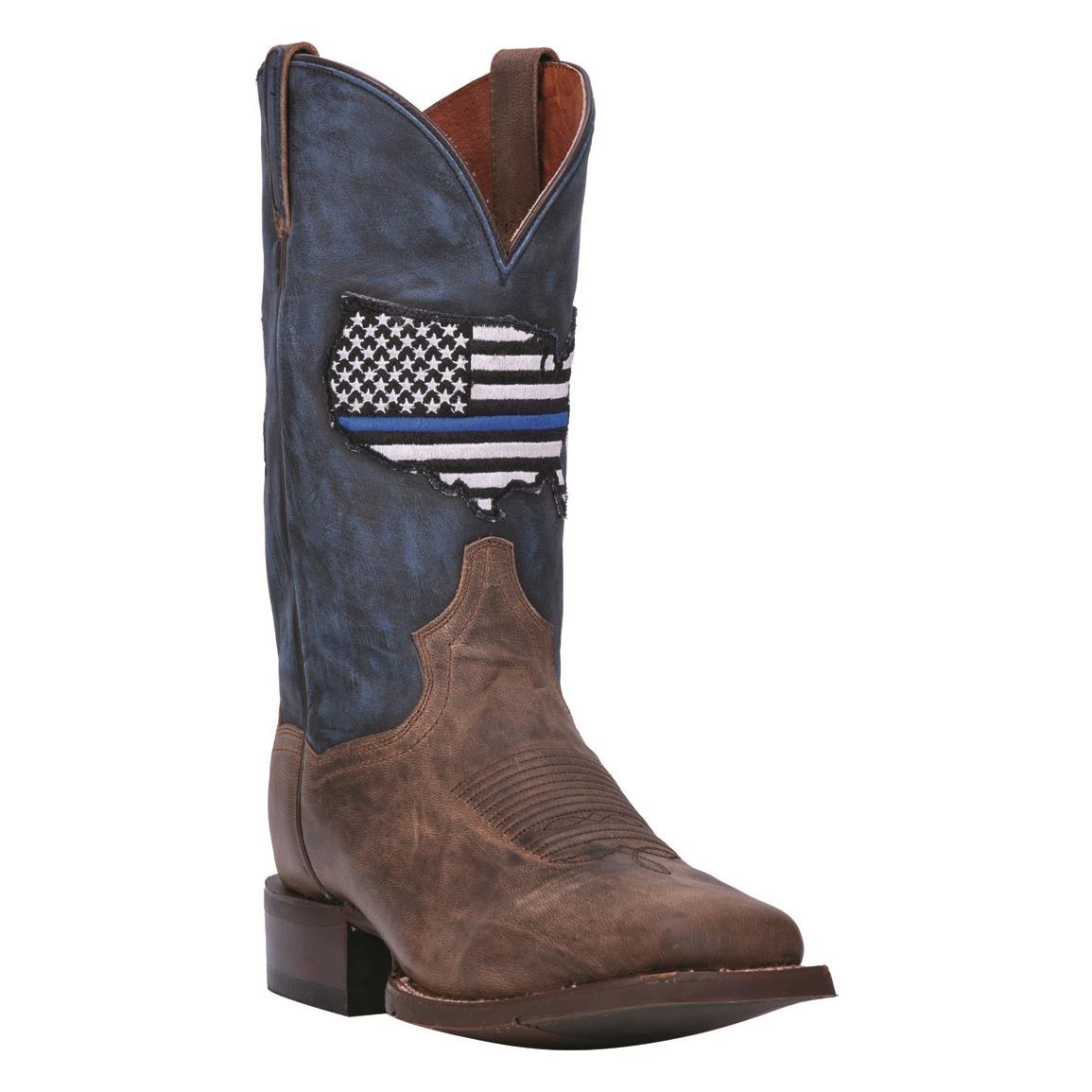 Dan Post Men's Thin Blue Line Leather Western Boots, Sand/blue