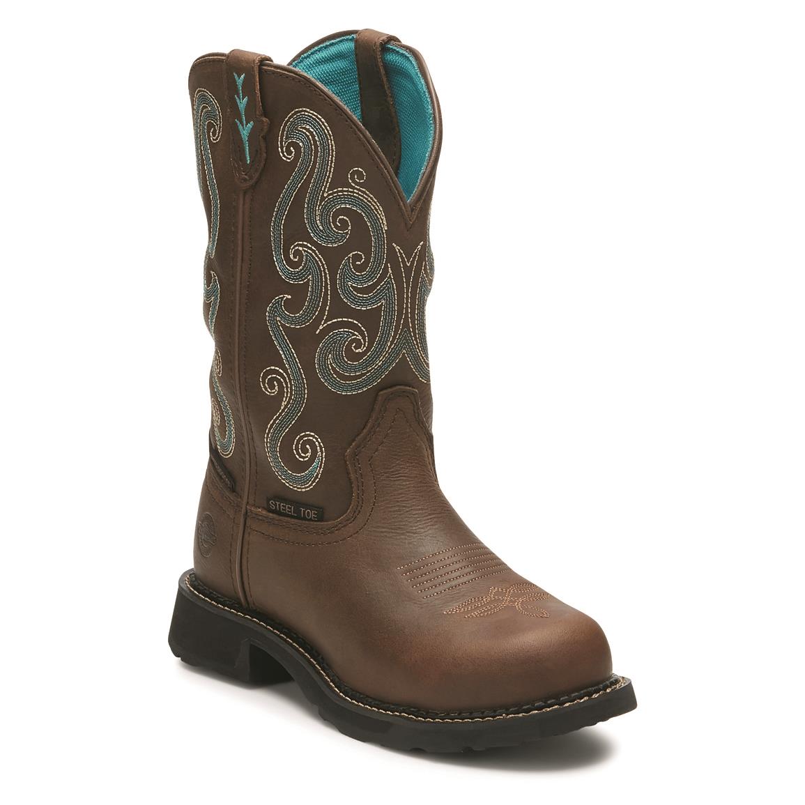 Justin Women's Tasha Waterproof Steel Toe Work Boots, Tan Jaguar