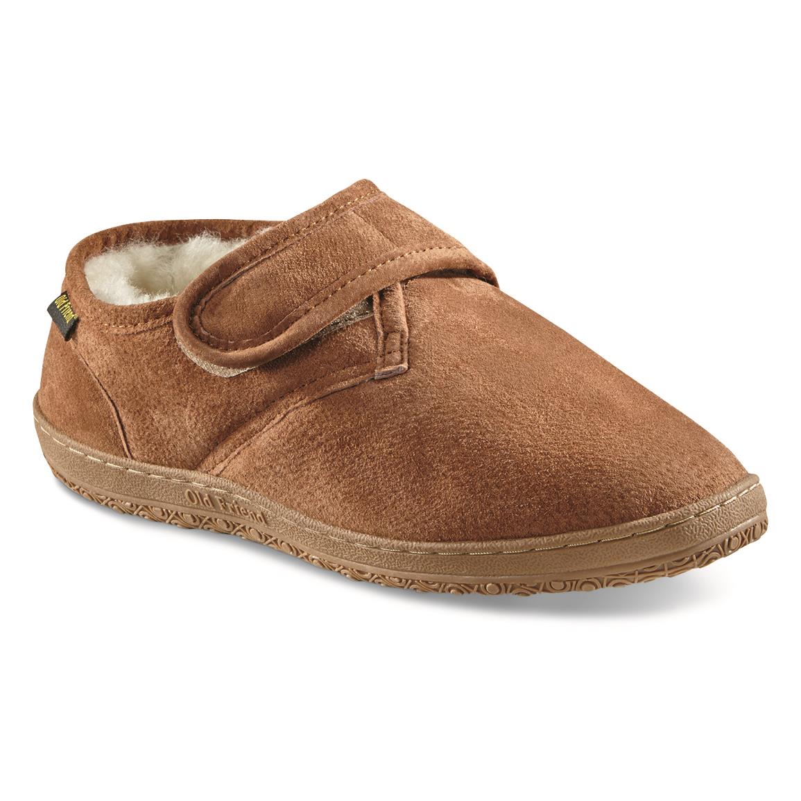 Old Friend Men's Adjustable Closure Bootee Slippers, Chestnut