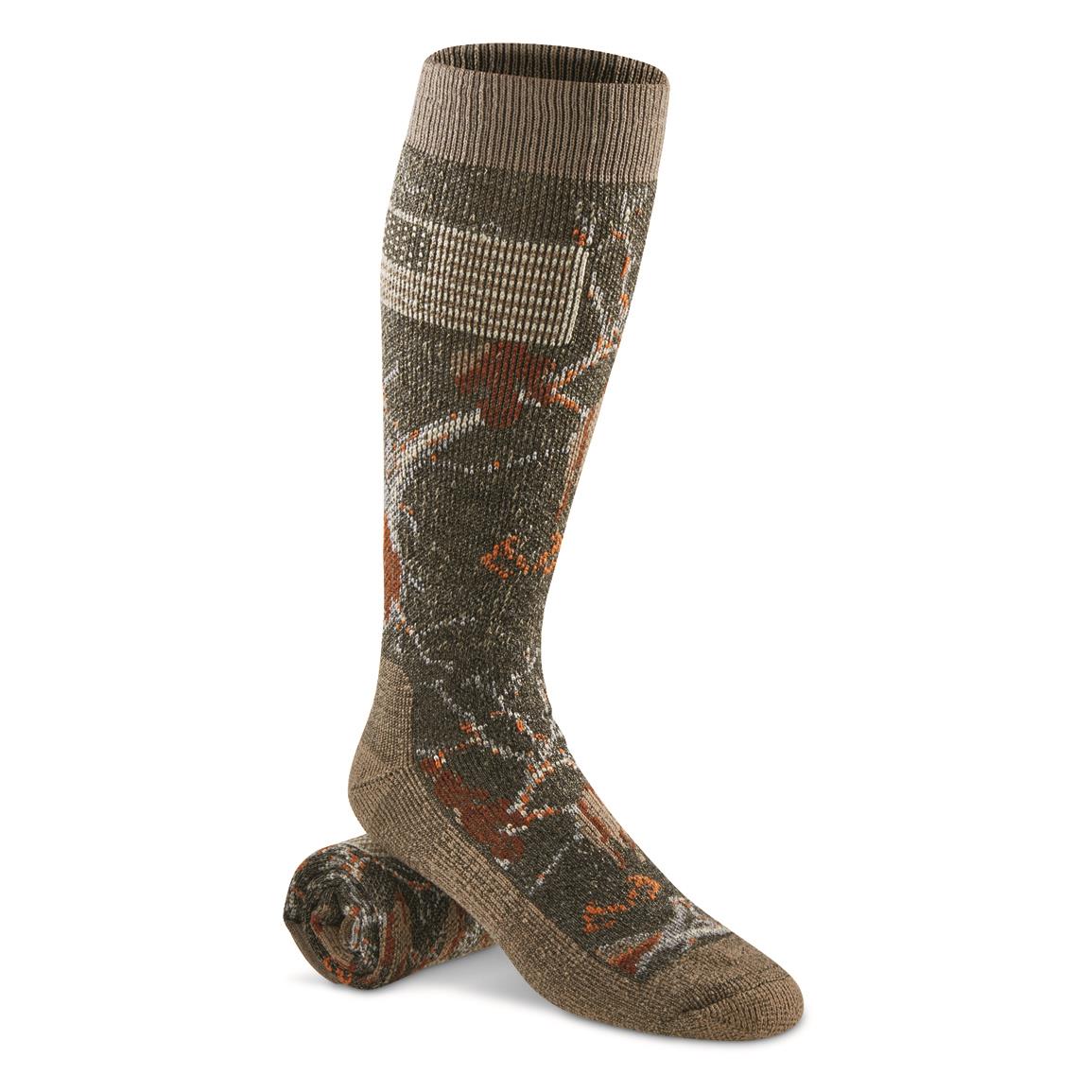 Realtree Men's Ameri-camo Merino Wool Blend Boot Socks, Mocha Camo