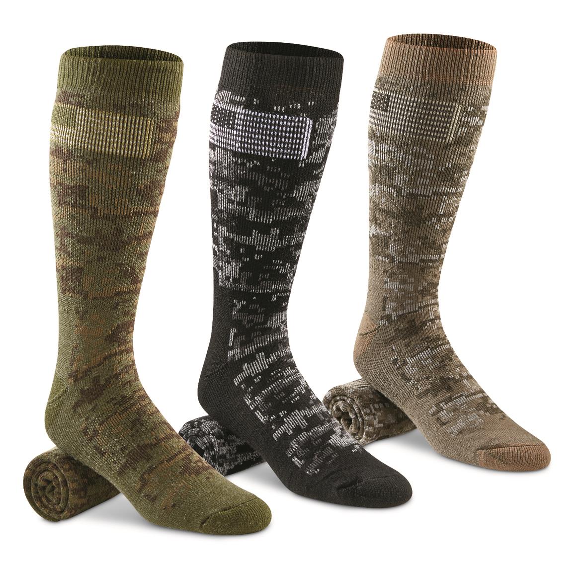 Ameri-digi Camo Merino Wool Blend Boot Socks, 3 Pairs, Green Camo (1JX