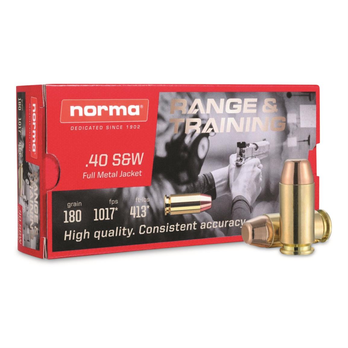Norma Range & Training, .40 S&W, FMJ, 180 Grain, 50 Rounds