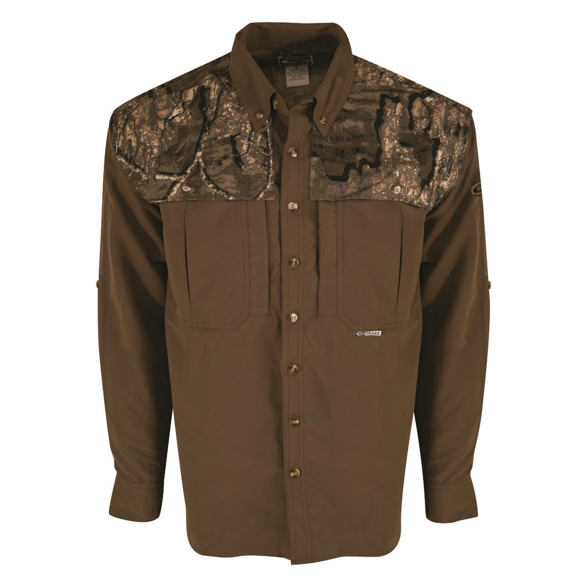 Drake Waterfowl Men's Vented Wingshooter's Shirt, Long Sleeve, Two-tone Camo irt, Realtree Timber™