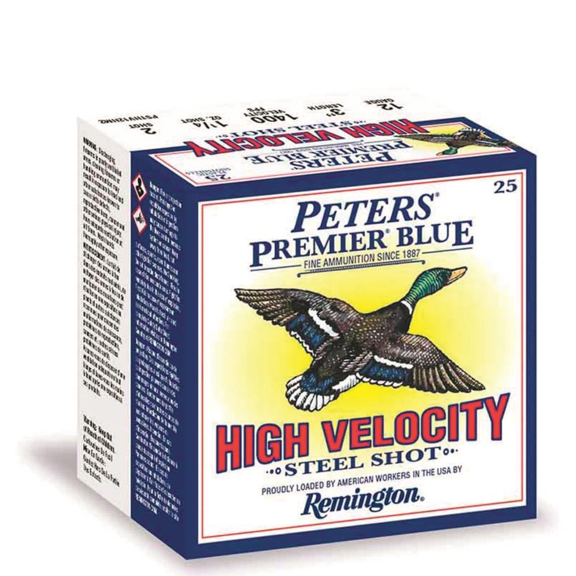 Remington Peters Premier Blue High Velocity Steel Shot, 12 Gauge, 3", 1 1/4 oz., 25 Rounds