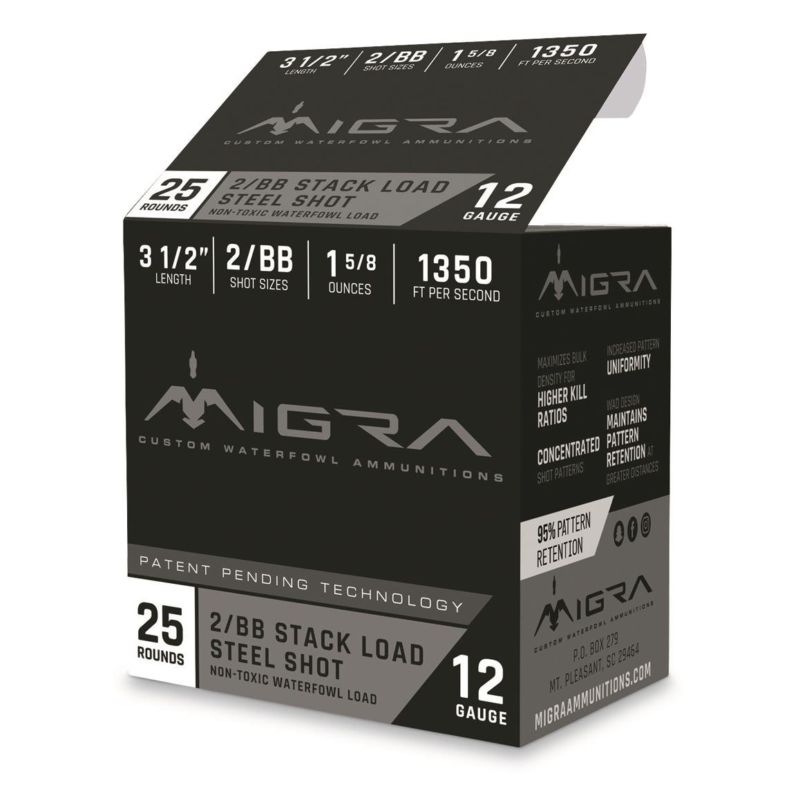 Migra Stack Load Steel Shot, 12 Gauge, 3.5", #2/BB, 1 5/8 oz., 25 Rounds