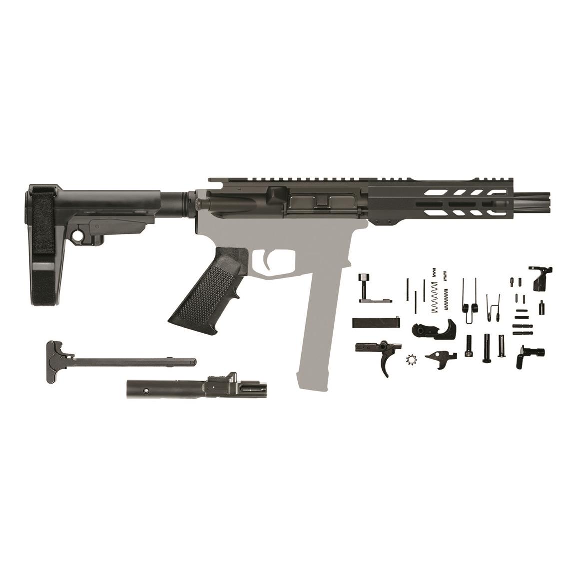 CBC AR-15 Pistol Kit, Semi-automatic, 9mm, 7.5" Barrel, SBA3 Brace, No Stripped Lower or Magazine