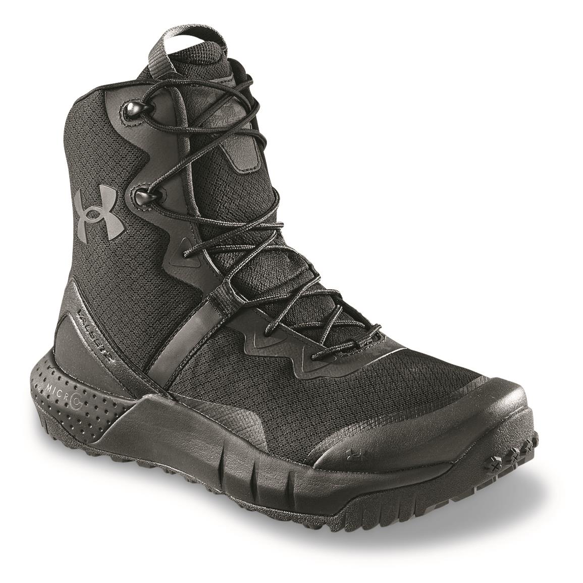 Under Armour Men's Micro G Valsetz 8" Side Zip Tactical Boots, Black/black/jet Gray