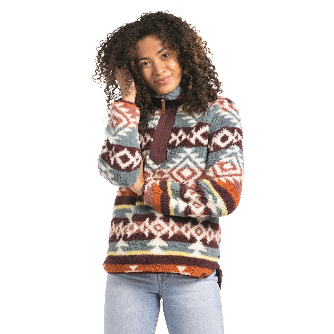 LIV Outdoor Women's Noella Sherpa Pullover Sweater, Spiced Apple/southwest