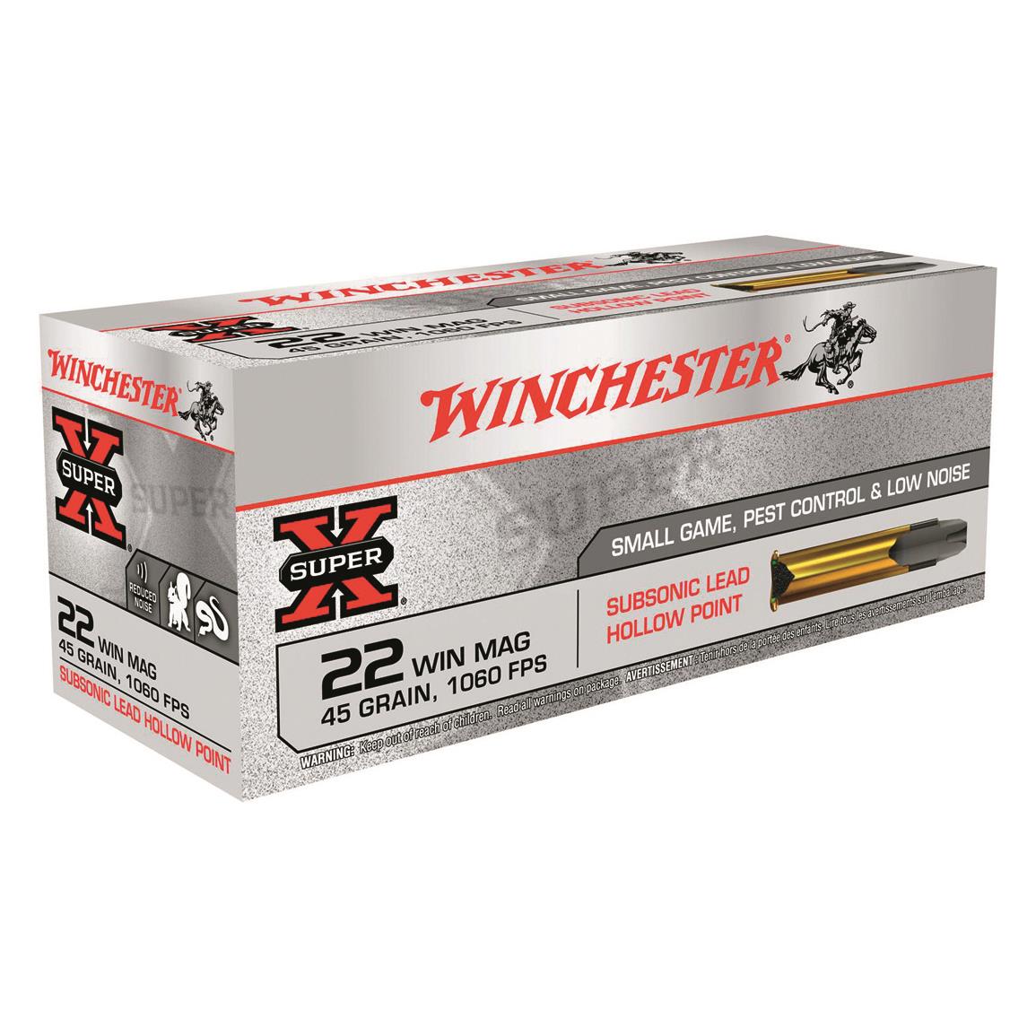 Winchester Super-X Subsonic, .22 WMR, JHP, 45 Grain, 50 Rounds