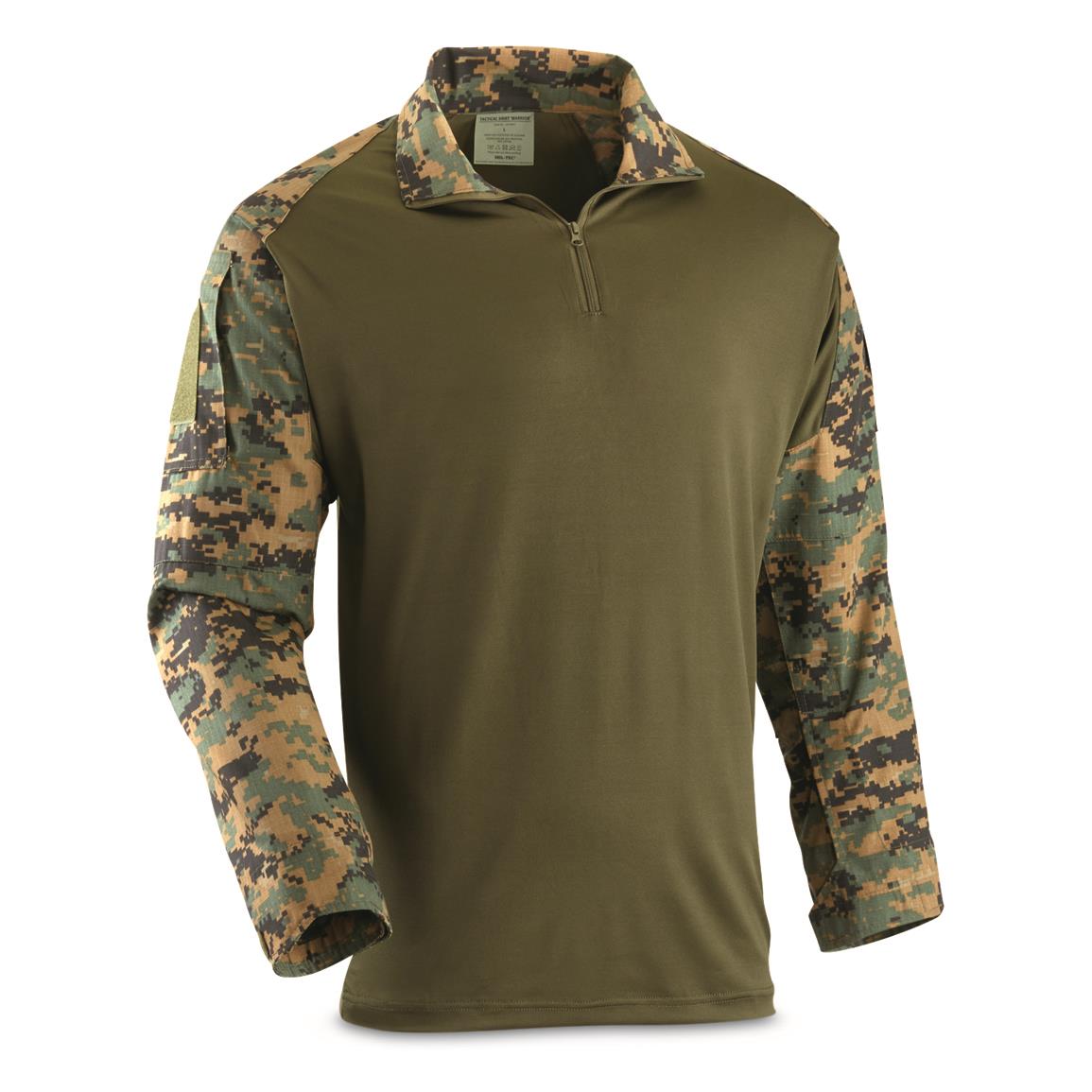 Mil-Tec Men's Warrior Tactical Shirt with Elbow Pads, Digital Woodland