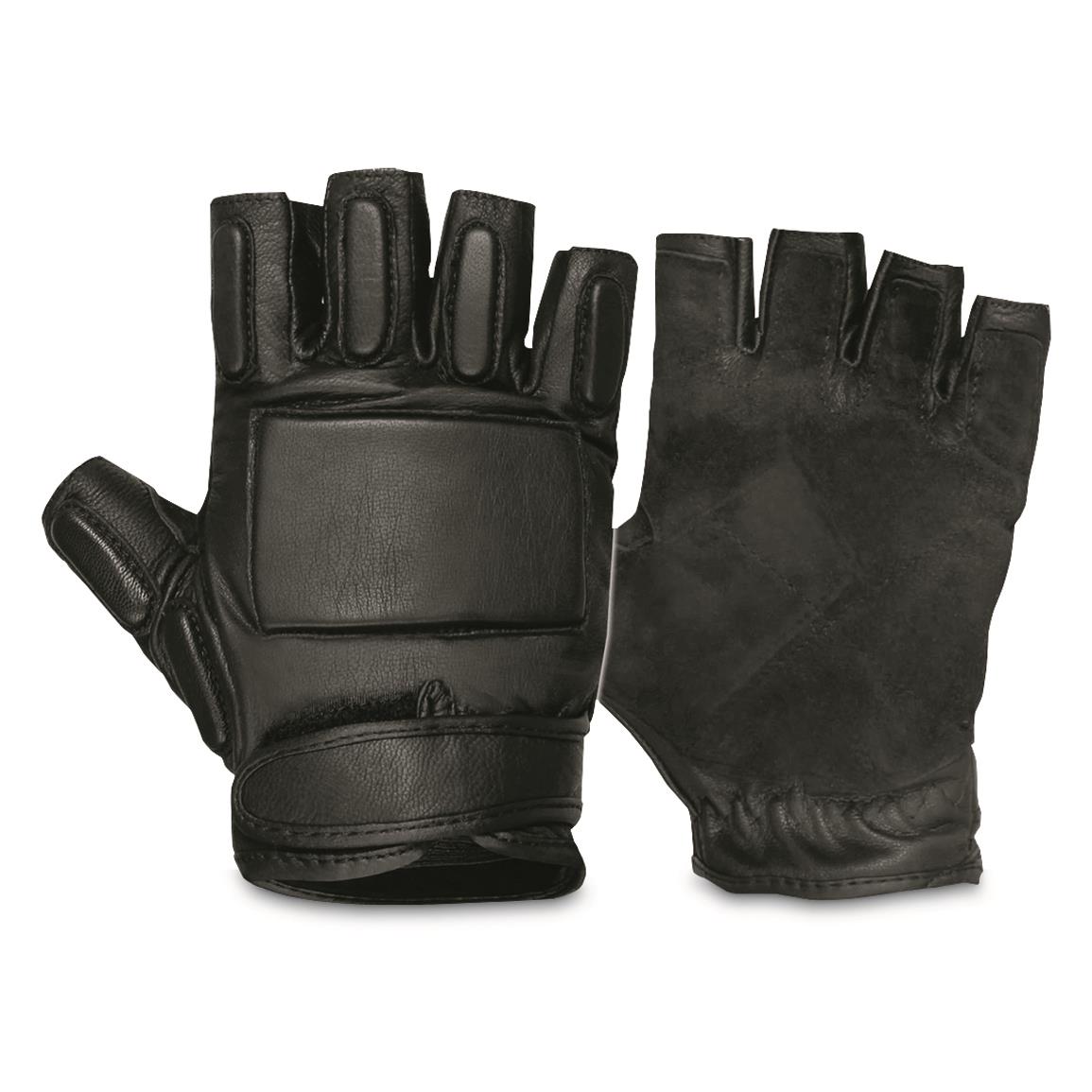 Mil-Tec SEC Leather Fingerless Gloves, Black
