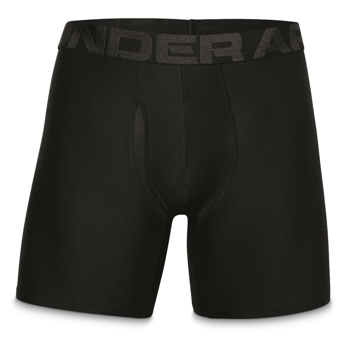 Under Armour Men's Tech 6" Boxerjock Underwear, 2 Pack, Black/Black