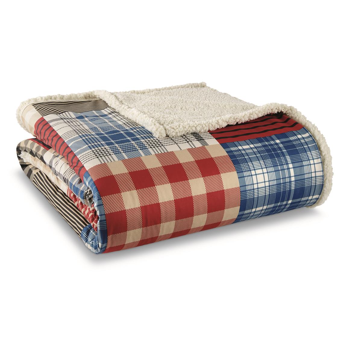 Shavel Home Products Micro Flannel Sherpa Blanket, Berry Patch Plaid