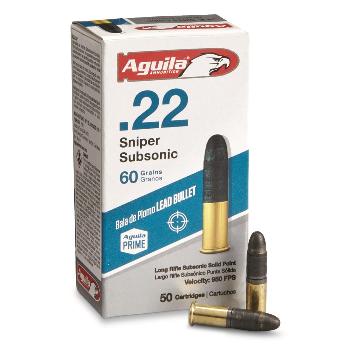 Aguila Sniper SubSonic, .22LR, LRN, 60 Grain, 50 Rounds