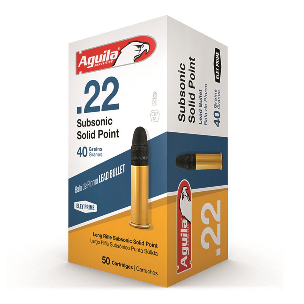 Aguila Subsonic Solid Point, .22LR, LRN, 40 Grain, 50 Rounds