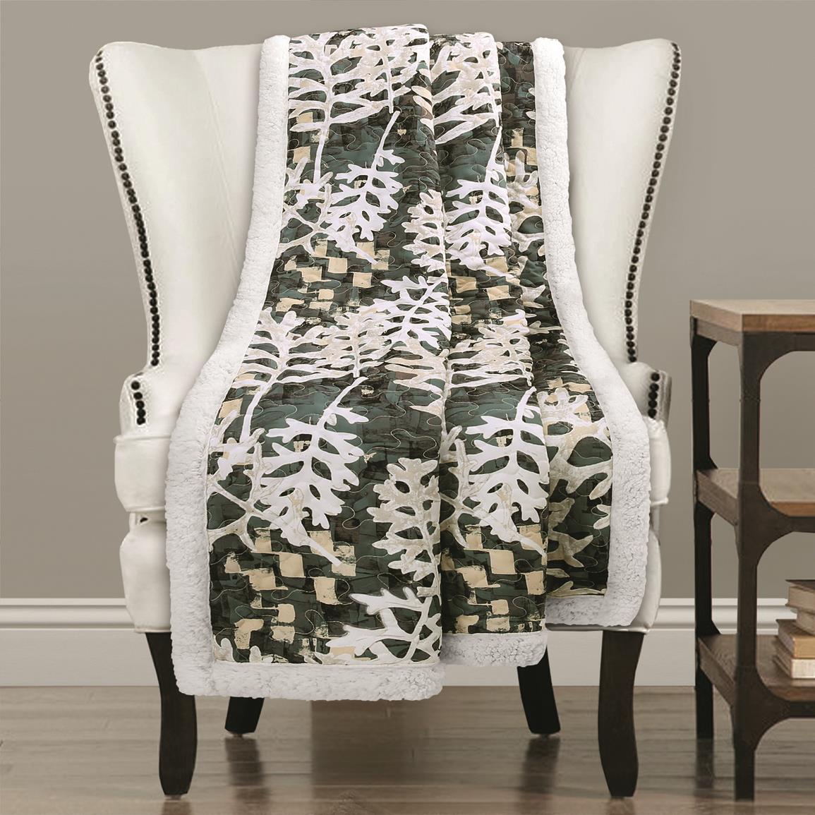 Lush Décor Camouflage Leaves Sherpa Throw Blanket