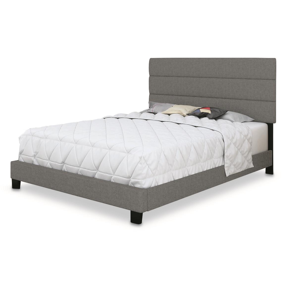Tranquil Sleep Linen Horizontal Channel Platform Bed Frame, Gray
