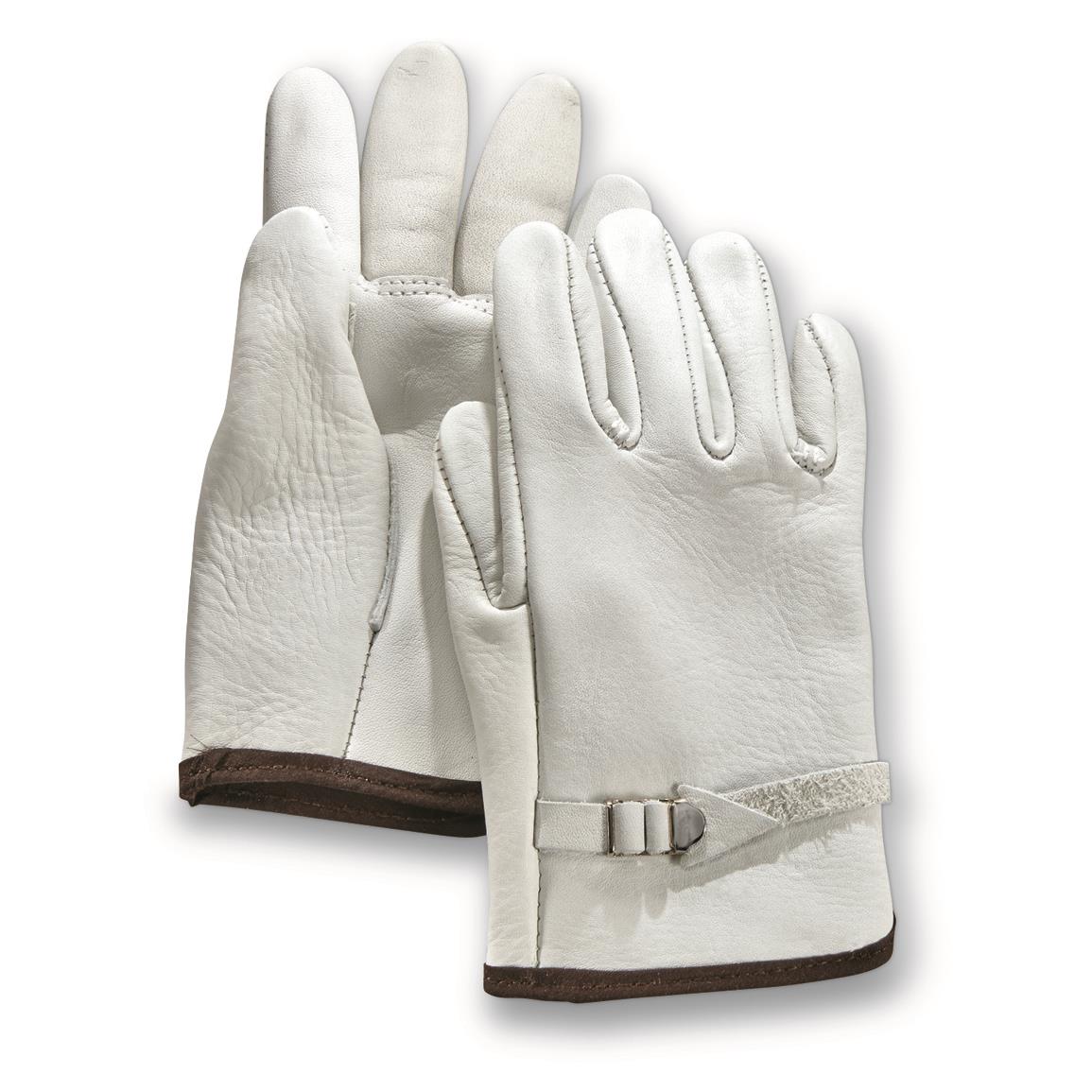 U.S. Military Surplus Wildland Firefighter Leather Duty Gloves, 4 Pack, New, Cream