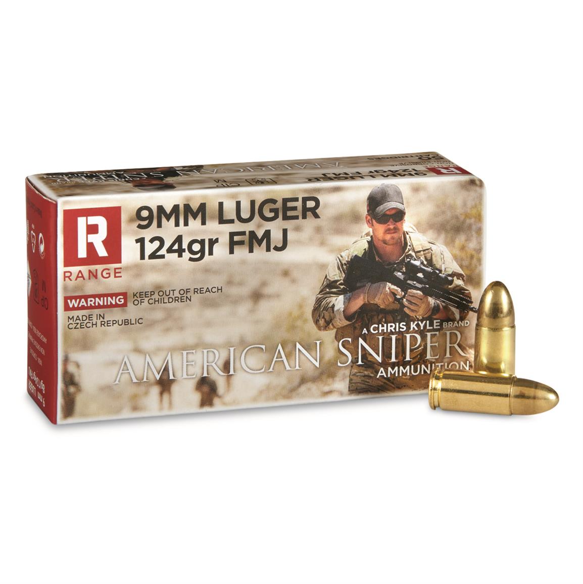 American Sniper Range, 9mm, FMJ, 124 Grain, 50 Rounds
