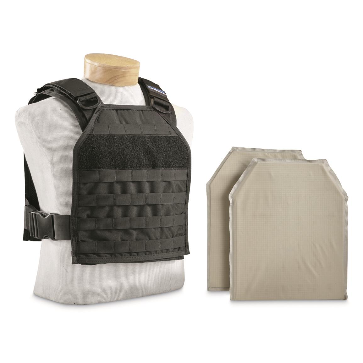 Premier Classic Plate Carrier Vest with (2) Level IIIA 10x12" Soft Armor Panels, Black