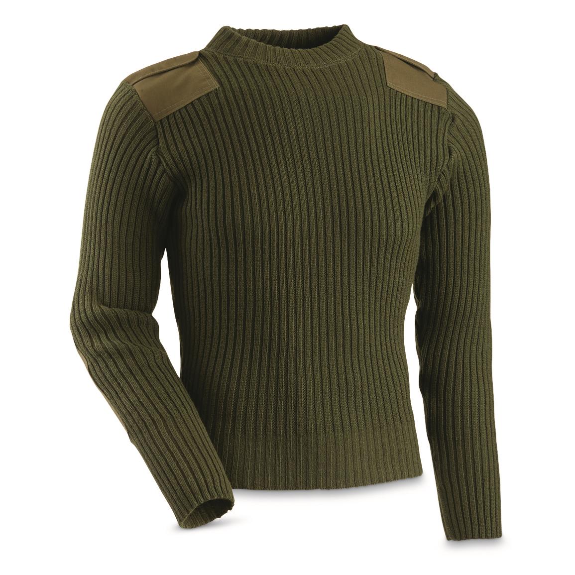 USMC Military Surplus Wool Commando Sweater, Olive Drab