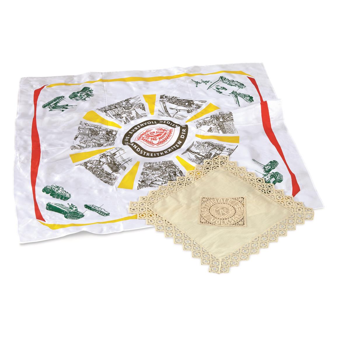 East German Military NVA Commemorative Scarf and Doily Set, 4 Pack, New