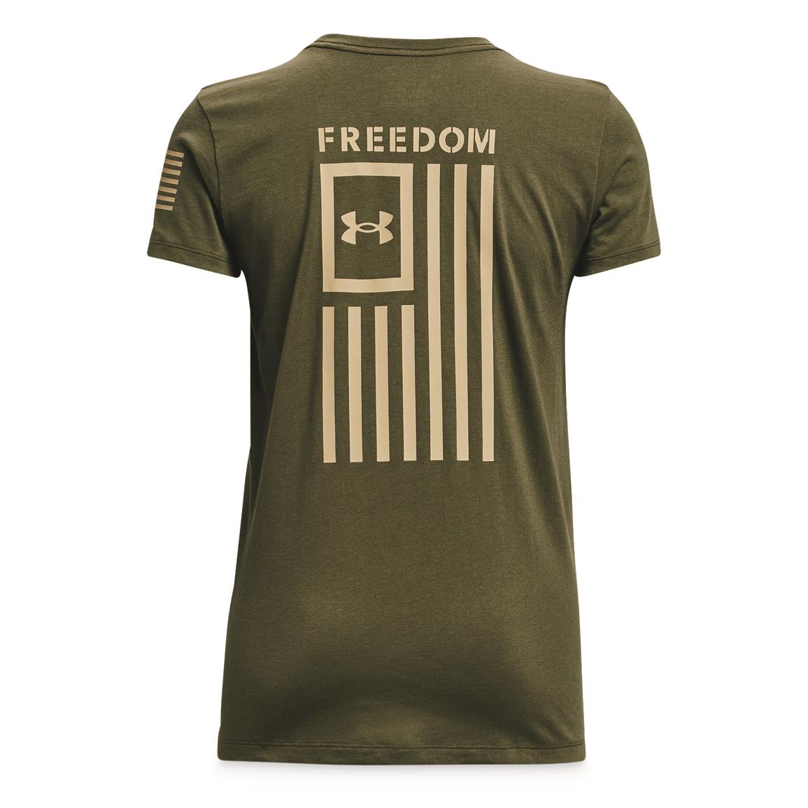 Under Armour Women's Freedom Flag Shirt, Marine OD Green/Desert Sand