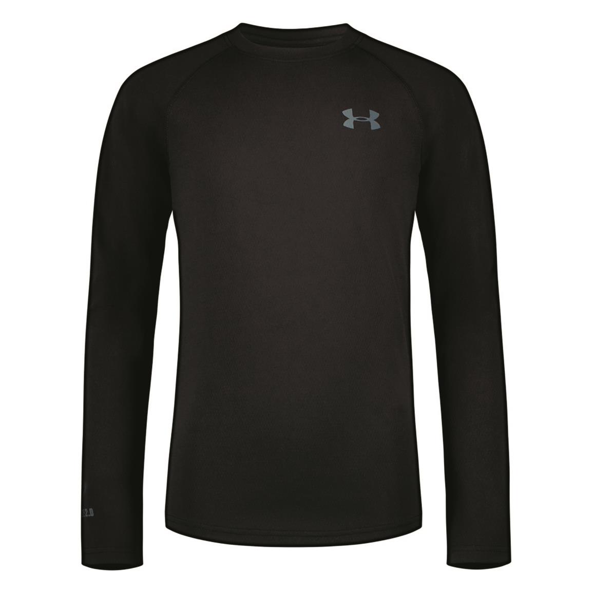 Under Armour Youth Base 2.0 Base Layer Crew Top, Black/pitch Gray