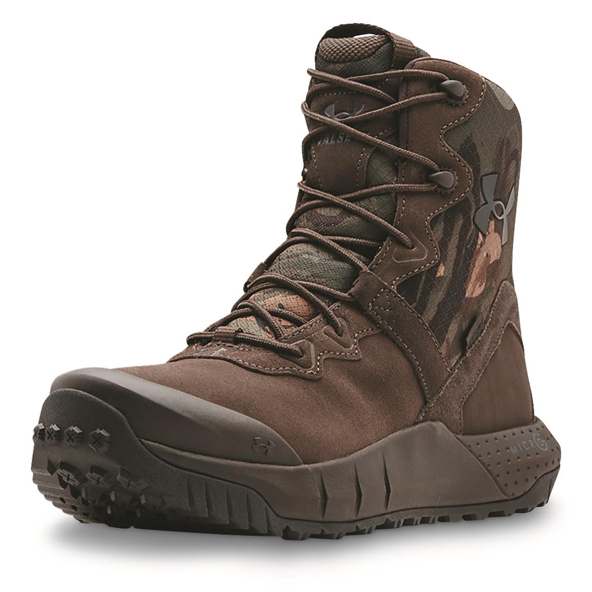 Under Armour Men's Micro G Valsetz 8" Leather Waterproof Camo Tactical Boots, Maverick Brown/ua Forest As Camo/cannon
