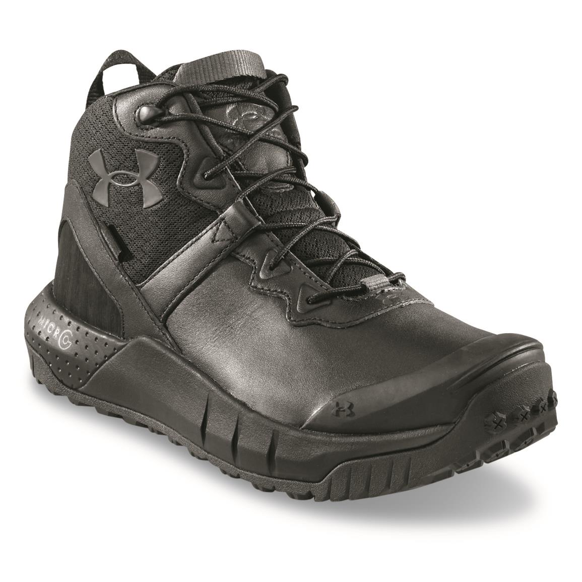 Under Armour Micro G Valsetz Waterproof Leather Tactical Boots, Black/black/jet Gray